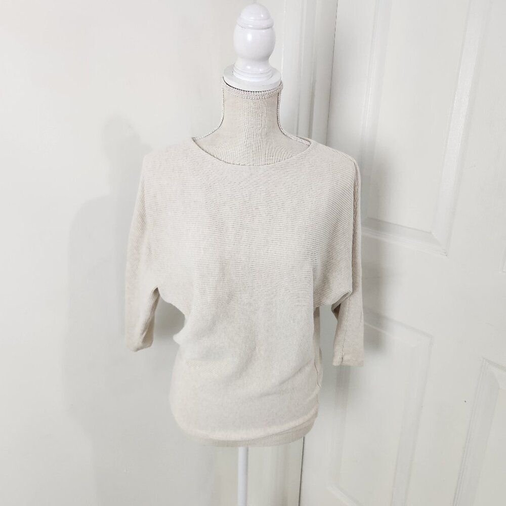 R Label Sweater Womens XS Neutral Beige Ribbed Knit Slouchy Capsule Wardrobe